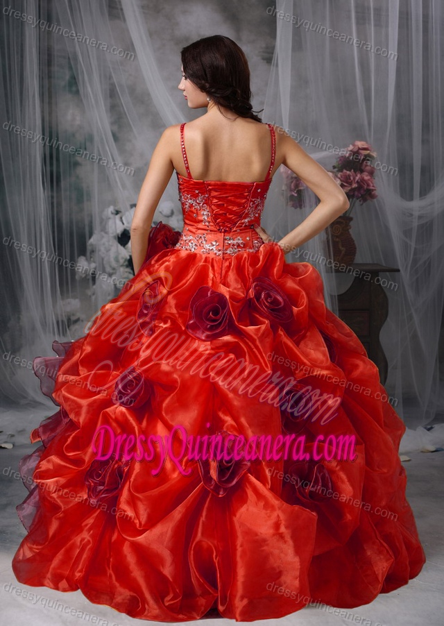 Cheap Red Ball Gown Straps Sweet 16 Dress with Beading and Ruffles